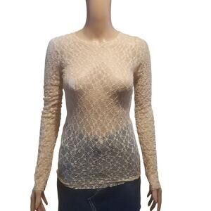 Vintage Weather Vane Y2K Sheer Mesh Lace Floral Fitted XS-M Peach Tan Top Fairy